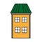 Color vector illustration with cute little house in carton style. One of a series of colored houses. Drawn by hand. Isolated on a