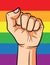 Color vector illustration fist on the background of the rainbow.