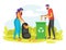 Color vector illustration of people collecting rubbish outdoors