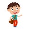 Color vector illustration of pretty curly boy stand with bag.