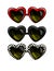 Color vector illustration set of vintage sunglasses. Glasses in a frame in the form of heart. Sunglasses of different colors, isol