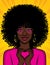 Color vector pop art style illustration of a beautiful african american girl showing with her hands a heart shape. A young woman w