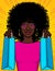 Color vector pop art style illustration of a girl with packages. Beautiful young African American girl holding shopping bags. H