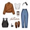Color vector realistic illustration of women`s clothing for school.