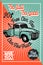 Color vintage car tow truck poster