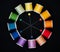 Color wheel in sewing threads and pins