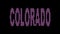 Colorado. Animated appearance of the inscription. Isolated Letters from pixels. Purple, magenta colors.