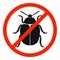 Colorado beetle with red ban sign. STOP colorado beetle sign