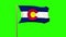 Colorado flag waving in the wind. Green screen