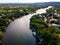 Colorado River winds around Vacation Homes outside of austin texas