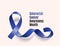 Colorectal cancer awareness month banner with dark blue ribbon loop