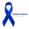 Colorectal, Colon Cancer Awareness Month. Realistic Dark Blue ribbon symbol. Medical Design. Vector illustration