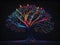 Colored abstract flower tree of paradise on a black rainbow background. Generated by AI.