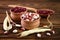 Colored assorted french beans in wooden bowls