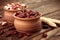 Colored assorted french beans in wooden bowls