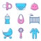 Colored baby icons in line style