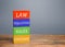 Colored blocks with words law, regulations, rules, compliance. Ease doing business. Quality criteria for goods, services.