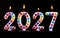 Colored candles write numbers flame Happy new year 2027