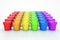 Colored cans LGBT flag on white table perspective view. 3d illustration. Colorful sample paint pots