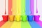 Colored cans LGBT flag on white table perspective view. 3d illustration. Colorful sample paint pots