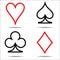 Colored card suit icon vector, playing cards symbols, one line