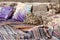 Colored carpets and pillows in a Bedouin village in Egypt Dahab South Sinai