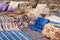 Colored carpets and pillows in a Bedouin village in Egypt Dahab South Sinai