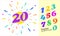 Colored cartoon numbers. Vector set of 1-9 digit. Template layout for greetings, the number 20 in color fireworks.