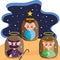 Colored cartoons of Mary, Joseph and jesus stable manger Vector
