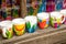 Colored ceramic mugs
