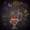 Colored chalk drawn illustration of Christmas mulled wine with ingredients.