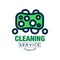 Colored cleaning logo, badge, emblem or label in line style. Green washing sponge icon. Flat vector element for company