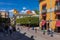 Colored colonial houses in old town of Guanajuato. Colorful alleys and narrow streets in Guanajuato city, Mexico. Spanish Colonial