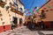 Colored colonial houses in old town of Guanajuato. Colorful alleys and narrow streets in Guanajuato city, Mexico. Spanish Colonial