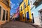 Colored colonial houses in old town of Guanajuato. Colorful alleys and narrow streets in Guanajuato city, Mexico. Spanish Colonial