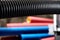 Colored corrugated pipes, close up