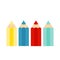 Colored Crayons, colorful pencil set on white background. Flat vector illustration