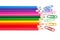 Colored crayons and paper clips, office stationery