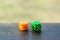Colored dice. Winning combination. Gambling for the player