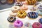 Colored donuts on shop window