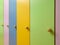 Colored doors of children wardrobes for clothes in the kindergarten