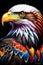 A colored eagle in a bold painting, breathtaking rendering, within a radiant connection, no background, logo, t-shirt, fantasy art