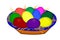 Colored easter eggs laying in a basket. Painted eggs. Colored Easter Eggs