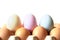 Colored eggs. Beautiful eggs. Eggs on a white background. food