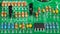 Colored electronic components. Resistors, transistors, capacitors and integrated circuit on PCB