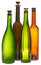 Colored empty closed wine bottles