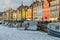 Colored facades of Nyhavn in Copenhagen in Denmark in winter