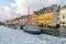 Colored facades of Nyhavn in Copenhagen in Denmark in winter