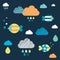Colored fishes and clouds. Kids wall paper pattern.