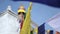 Colored flags fly near Boudha Bouddhanath or Baudhanath stupa in Nepal